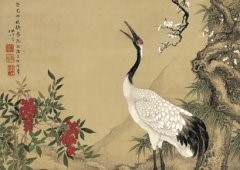 清 沈铨 松梅双鹤图 绢本